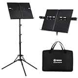 Music Stand - Lightweight and Portable&comma; Adjustable Panel Extension Clip&comma; Oversized Carrying Bag&comma; 64 In&comma; Foldable&comma; Easy Installation for Outdoor&comma; Travel & Practice &lpar;Black&rpar;