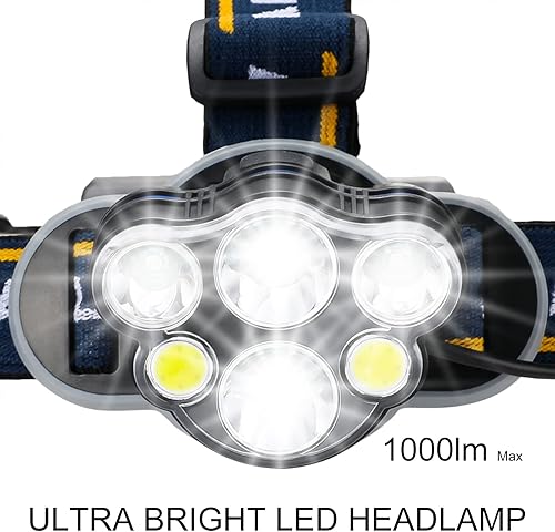 Miniatura 7 de Consciot Linterna frontal recargable, súper brillante impermeable con LED blanco y rojo, 8 modos de luz, diadema ajustable, pesca al aire libre,