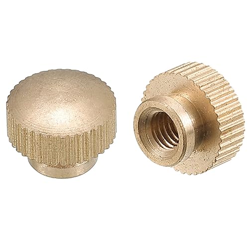 uxcell Tuercas moleteadas para pulgar, 10 tuercas moleteadas de latón M5 x D12mm x H9mm con collar de cabeza alta agujero ciego moleteado tuercas de