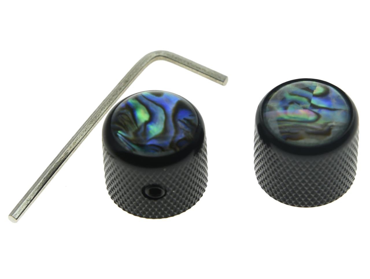 Dopro Black 2Pcs Tele Telecaster Abalone Top Guitar Dome Knobs Bass Knobs With Set Screw And Wrench