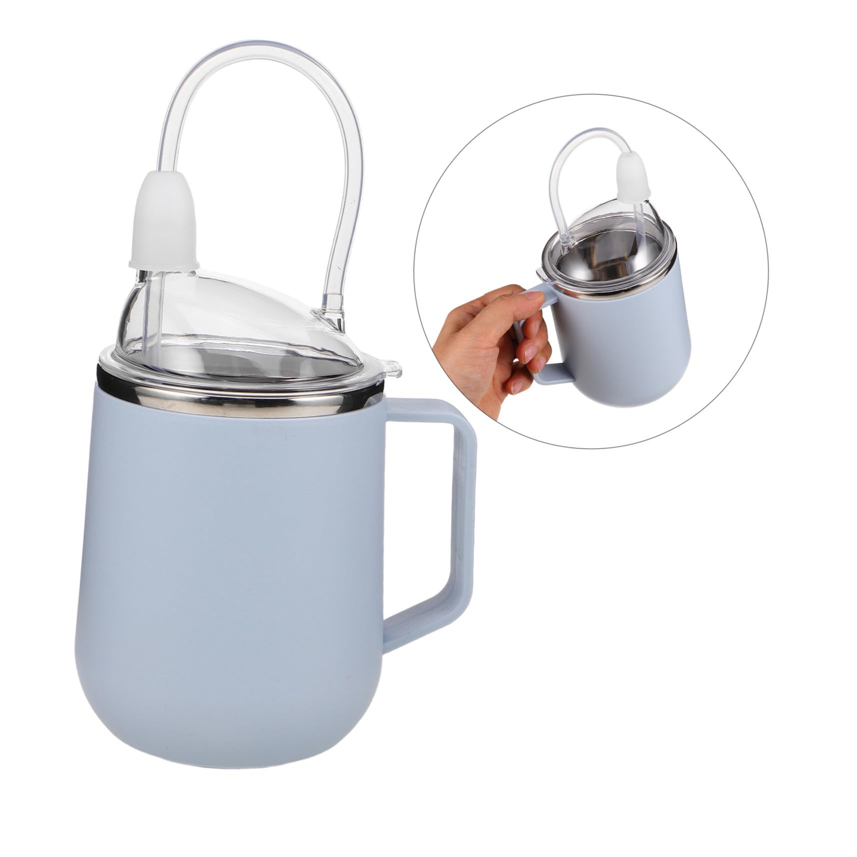 Mikinona Edelstahl Pflege Trinkbecher mit Strohhalm und Ergonomischem Griff Auslaufsicher Dysphagie Becher für Senioren und Bettlägerige Pflegeflasche