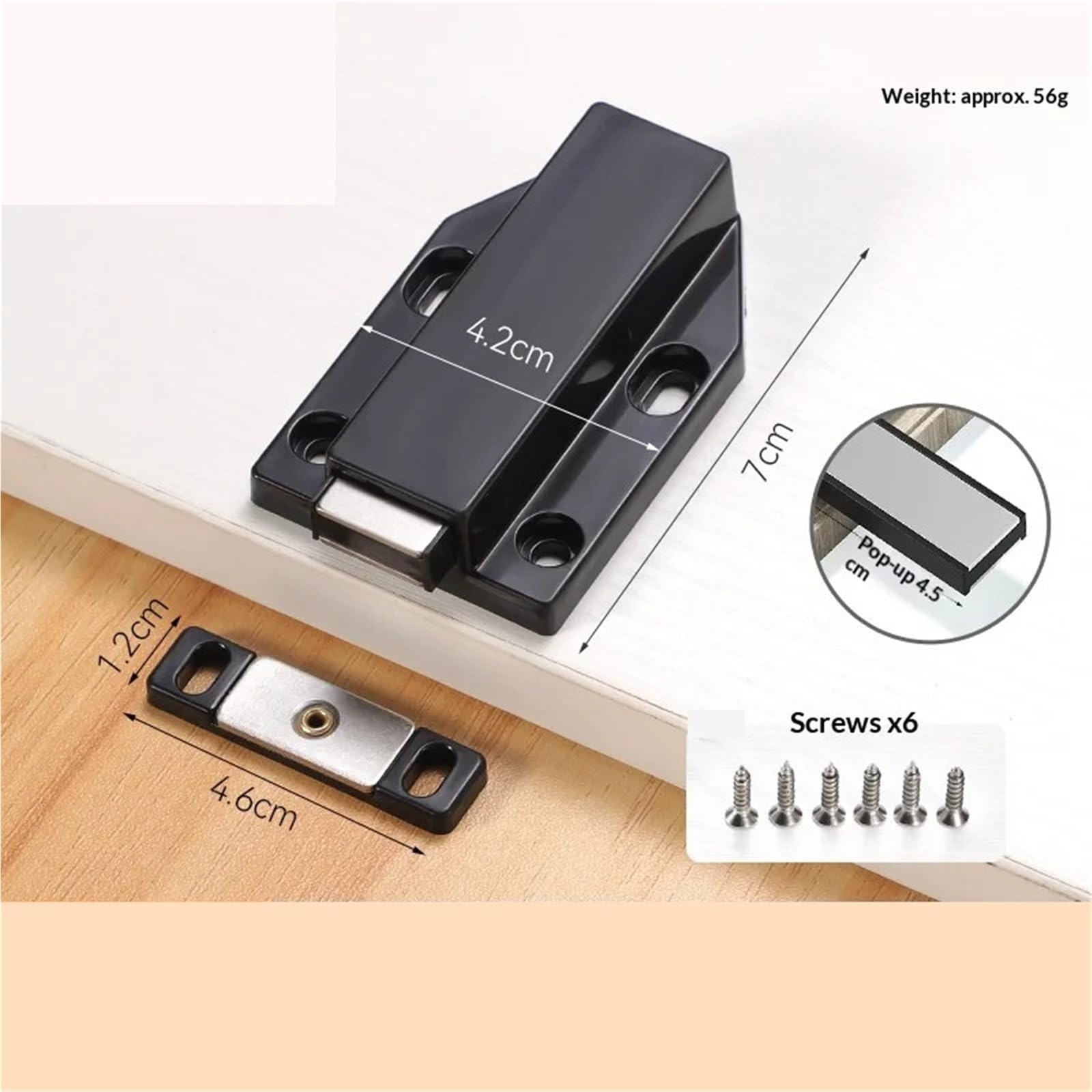 10 Stück Magnet-Schranktürschnäpper aus Kunststoff, for Öffnen drücken, magnetische Schrankschnäpper, robuster Riegel for Türbeschläge, Türstopper(Black)