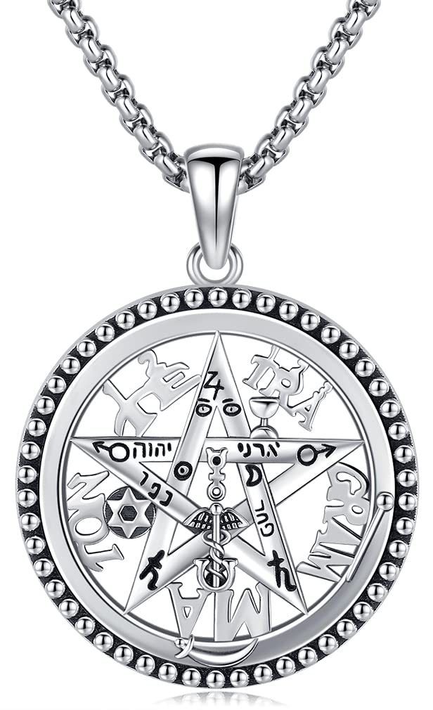 Aniu Collar Pentagrama Plata de ley 925, Colgante Tetragrammaton/Árbol de la Vida/Runas Vikingas/12 Signos del Zodiaco/Nudo Celta, Colgante Pentagrama Amuleto Wiccano Joyería para Hombres