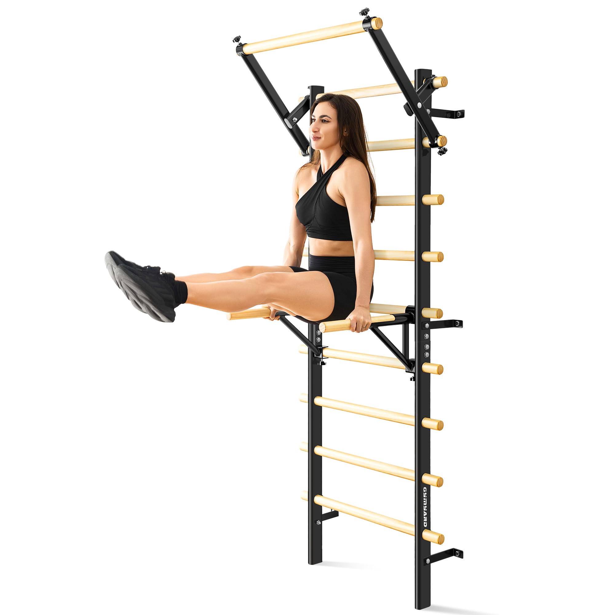 Swedish Ladder Wood Stall Bar Swedish ladders Wall Gym Adult Adjustable Pull Up and Dip Station for Adults