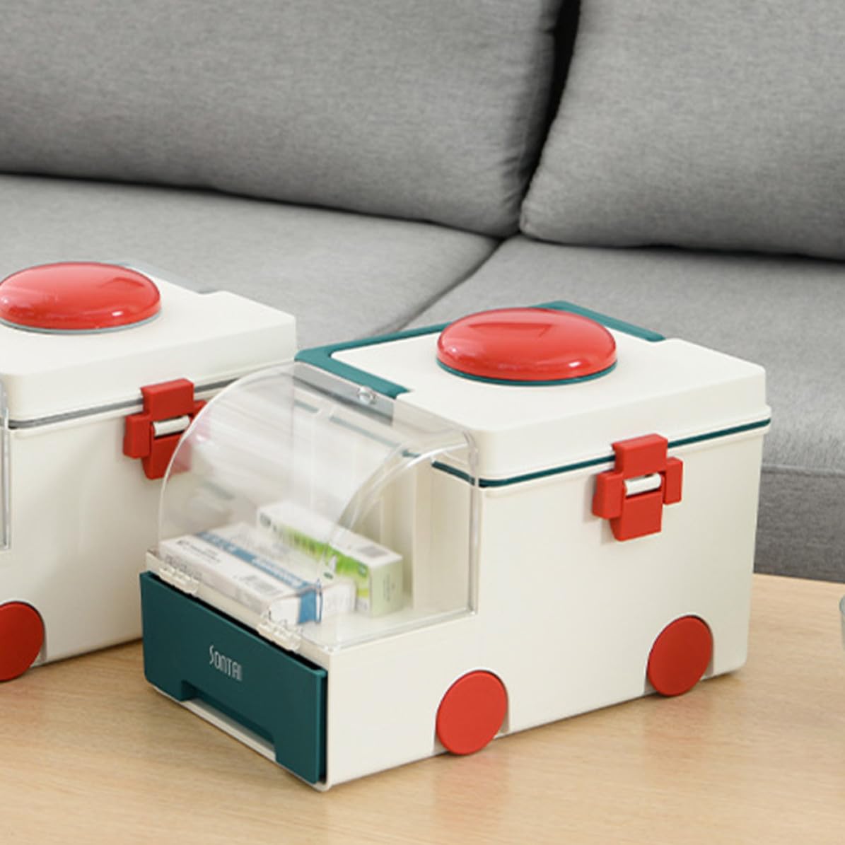 TOPBATHY Botiquín Médico Doméstico Portátil de Plástico Verde, Gran
