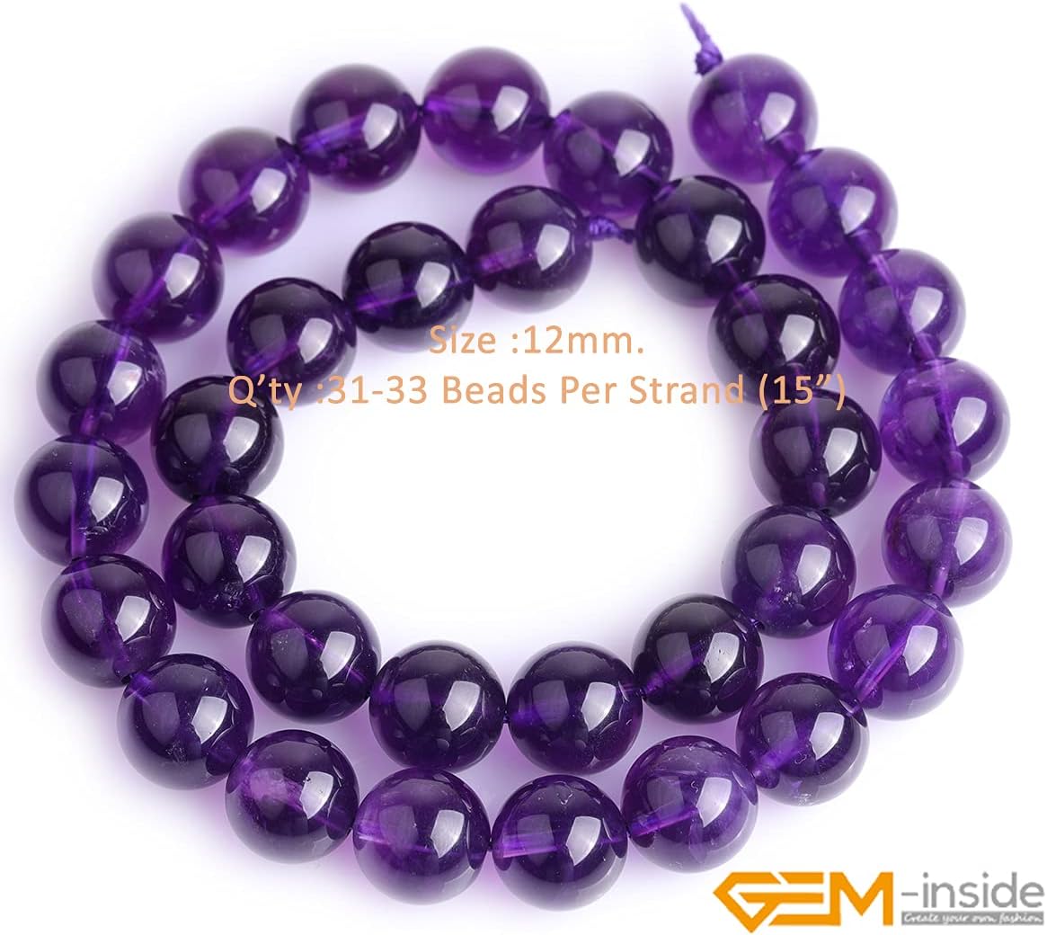 GEM-Inside Natural 12mm Amethyst Gemstone Loose Beads Purple Crystal Round Energy Stone Handmade Beads for Jewelry Making Jewelry Beading Supplies for Women