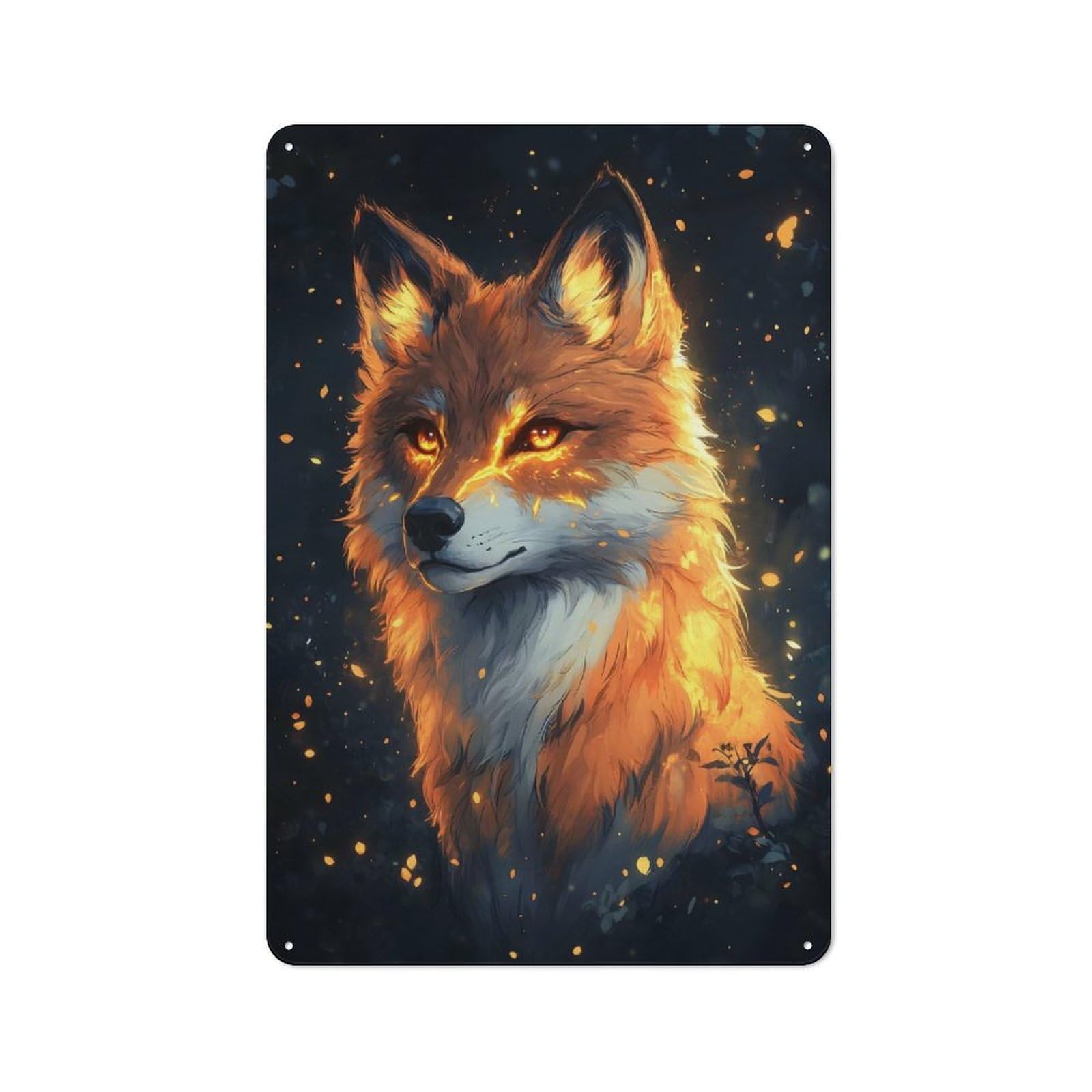 Junmoney Style-2 Fiery Wolf Portrait Industrial Metal Wall Decor 30X20cm, Metal Wall Sign For Tool Room, Garage, Studio Or Home Bar