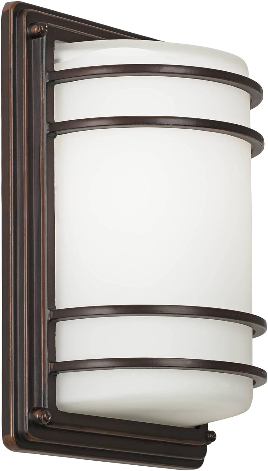 John Timberland Habitat Modern Industrial Outdoor Wall Light Fixtures Set of 2 Oil Rubbed Bronze 11" LED Opal Glass Shade Exterior House Porch Patio Outside Deck Garage Yard Front Door Garden
