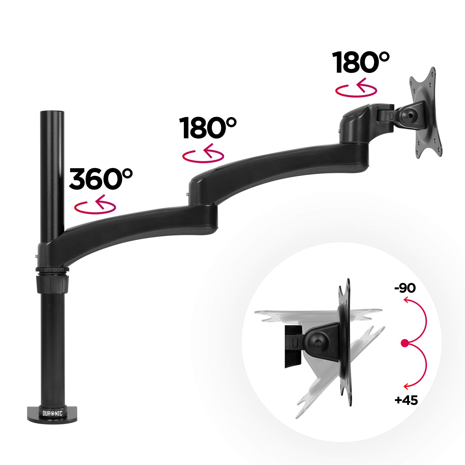 Duronic DM451X3 Uchwyt biurkowy do monitora 13 kg VESA 75 lub VESA 100 ramię do ekranu na 1 monitor czarny odlewane ciśnieniowo aluminium