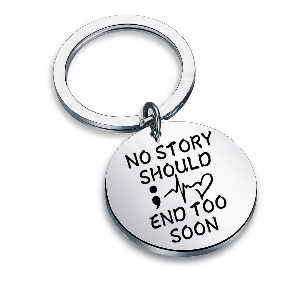 SEIRAA Suicide Awareness Gift Semicolon Jewelry No Story Should End Too Soon Keychain Suicide Prevention Gift Mental Health Jewelry
