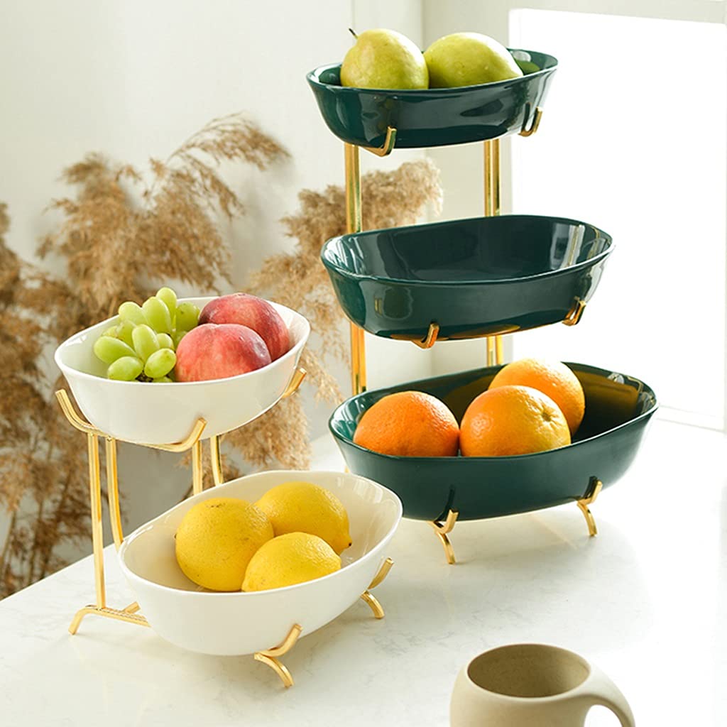 plateau à fruits, Bol à fruits créatif trois niveaux, assiette, salon(White)