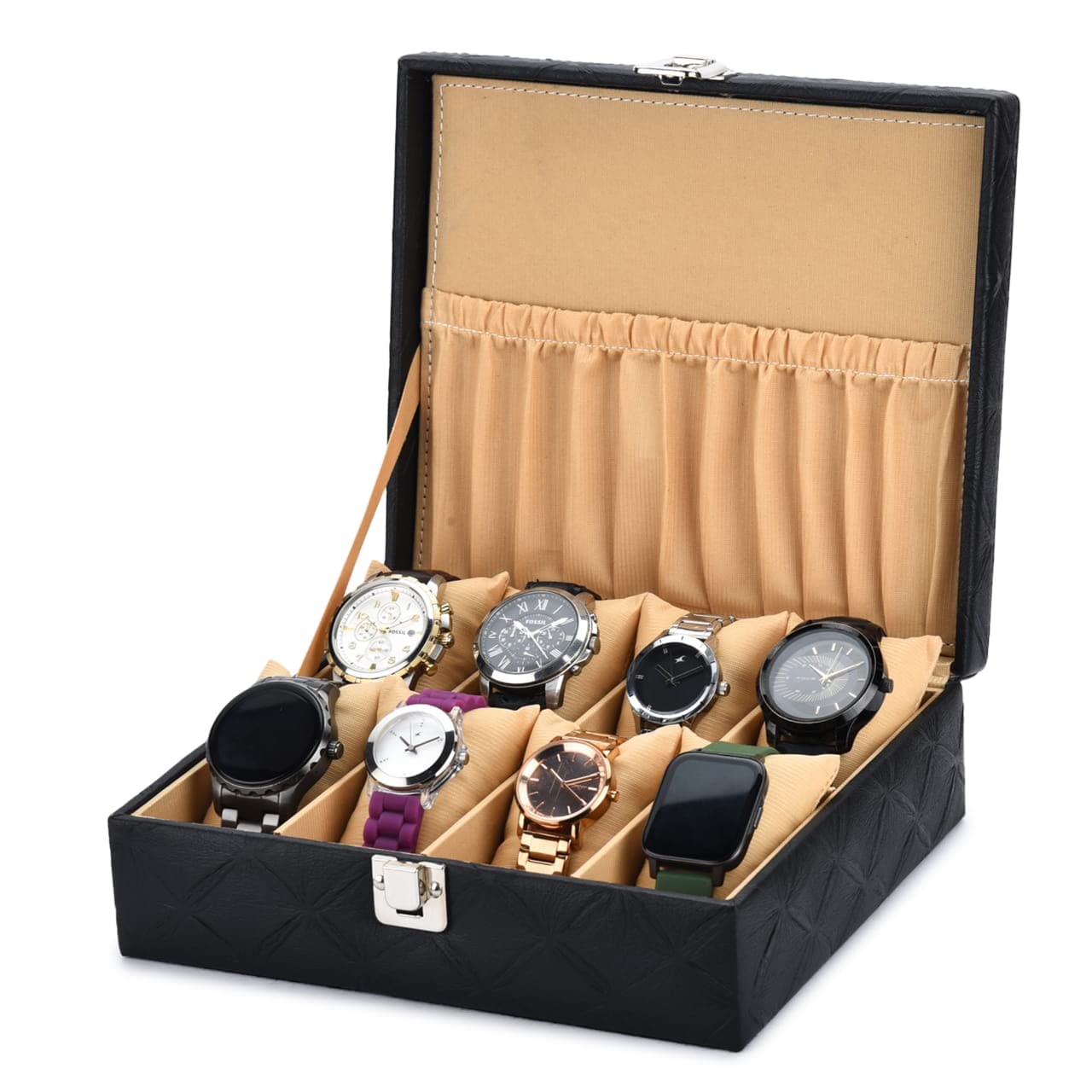 ZENWOOD Leatherette 8 slot checked wrist Watch Storage Box Case for men & women in Black Color (B0CKTSMQZZ) Amazon Price History, Amazon Price Tracker
