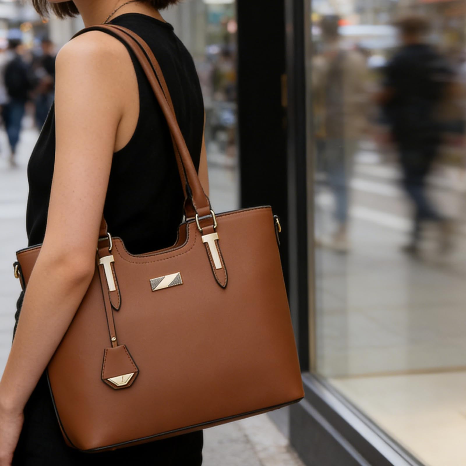Elegante conjunto de 3 bolsos de mano para mujer de piel sintética, bandolera, cartera y bandolera, gran capacidad, bolso de oficina de piel sintética