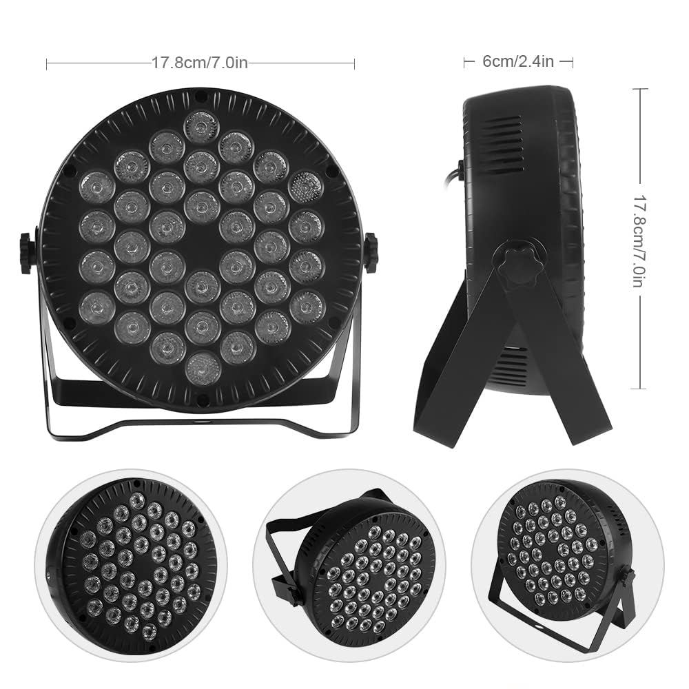 Focos LED 36W Foco RGB Luz Colorida con Control DMX y Mando, Luces de Fiesta, Discoteca, Conciertos y Celebraciones - 4 Piezas