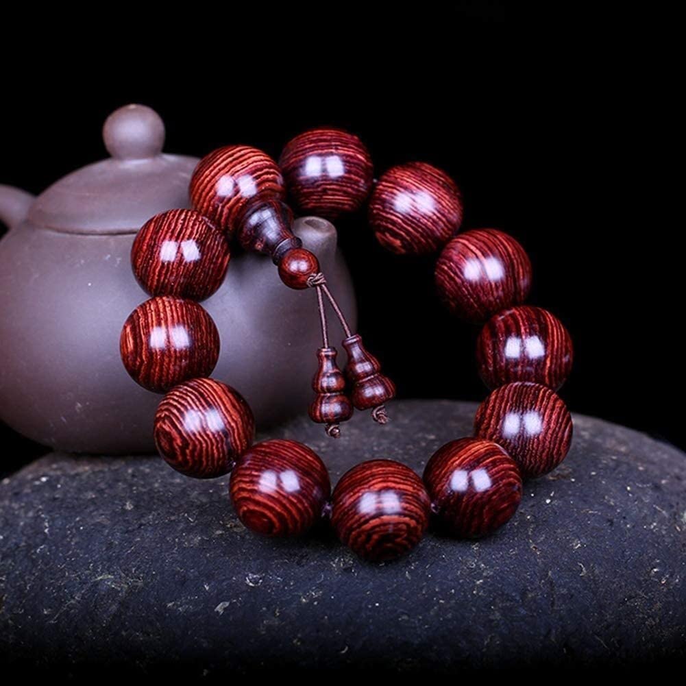 Bracciale, braccialetto di perline preghiera in legno meditazione buddista in sequoia naturale Mala Coppia gioielli elastici