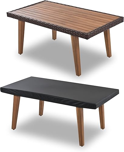 Miniatura 7 de Merax Juegos de muebles de patio al aire libre, sofá de mimbre de polietileno para conversación de jardín con 2 mesas de té, 6 piezas, marrón