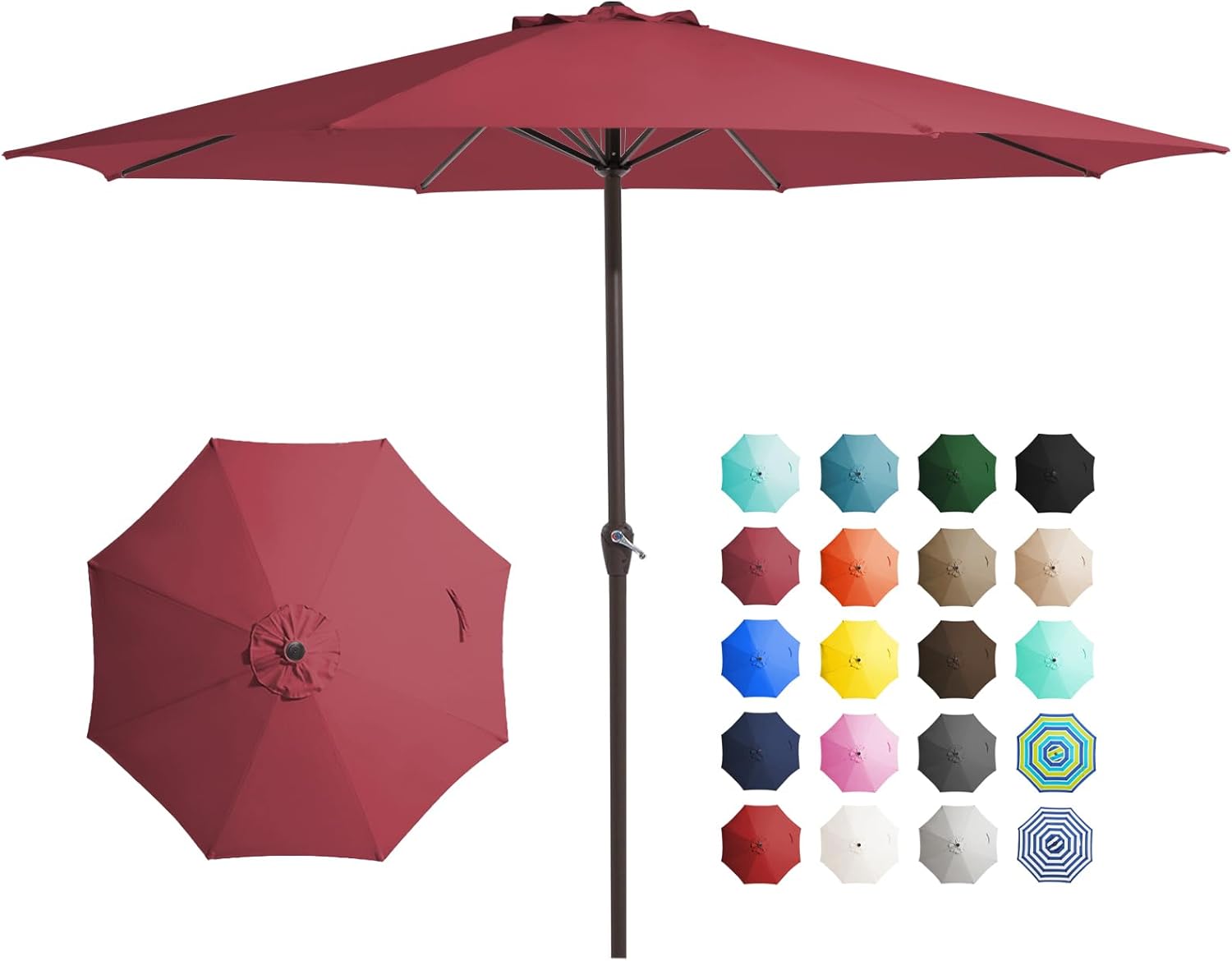 jearey 12' patio umbrellas outdoor table market umbrella w/crank, 8 sturdy ribs, uv protection waterproof sunproof for garden, deck, backyard, pool(burgandy)