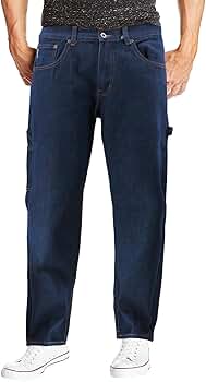 vkwear Men's Carpenter Work Jeans Hammer Loop Relaxed Fit Casual
