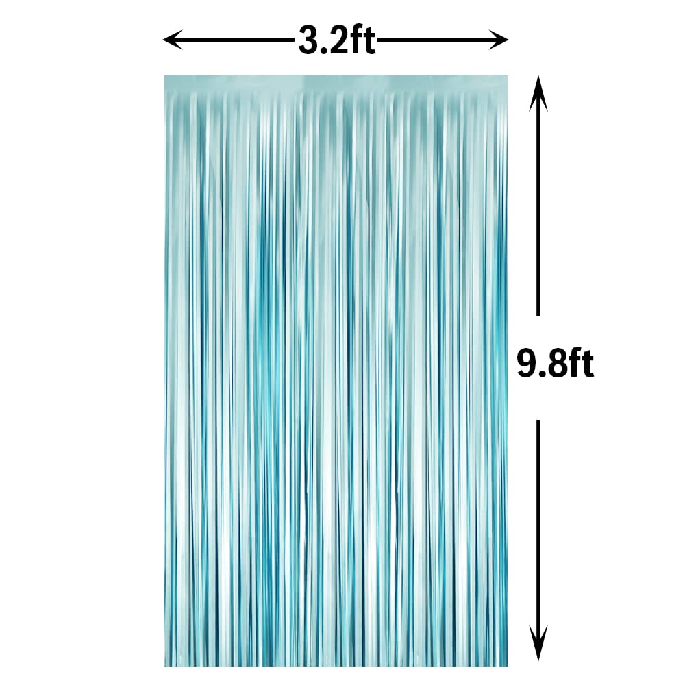GOER 3.2 ft x 7.8 ft Metallic Tinsel Foil Fringe Curtains Party Photo Backdrop Party Streamers for Birthday,Graduation,New Year Eve Decorations Wedding Decor (1 Pack,Wavy Light Blue)