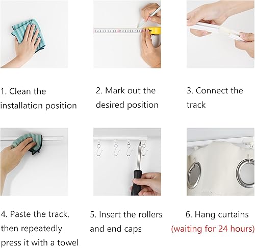 Miniatura 6 de TYRON - Cortina adhesiva para montaje en techo o pared (32 pulgadas  2.7 pies), divisor de habitación para riel de techo, barra de cortina