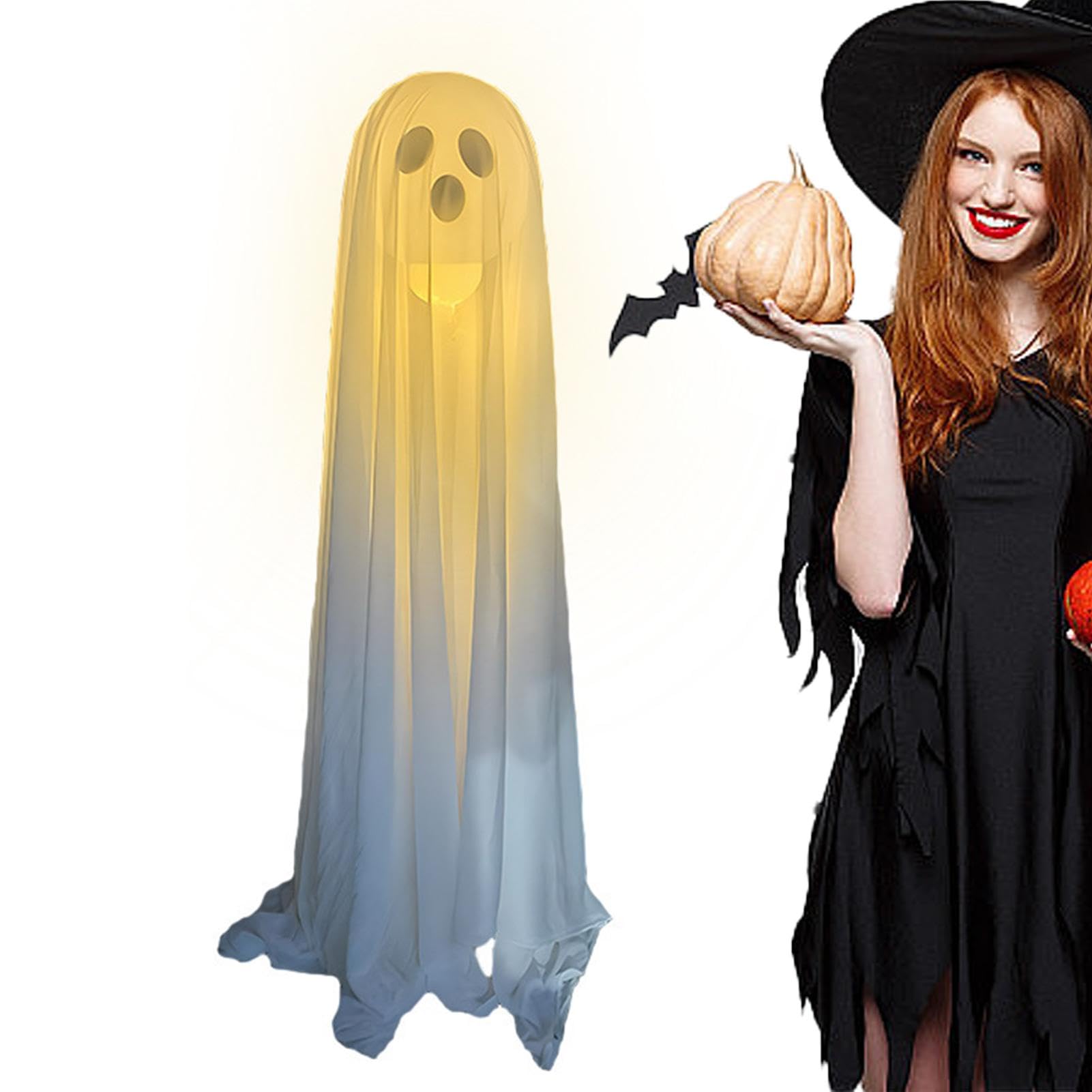 Halloween Light Up Ghost, Spooky LED Light Standing White Ghost, Holiday Favors, 46in Tall, Halloween Ghost Outdoor Decorations Battery Operated for Garden Porch Patio Yard