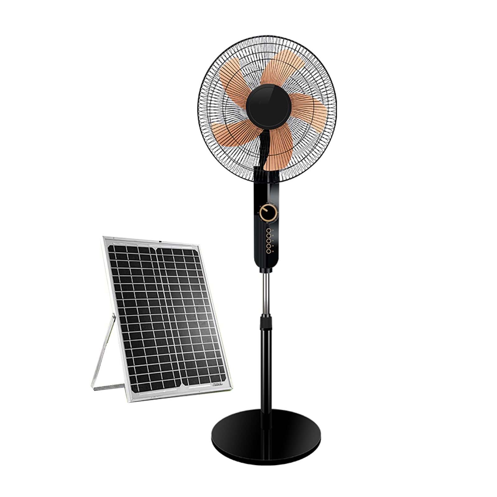 Ventilateur solaire 16 pouces avec panneau réglable en hauteur et 4 vitesses