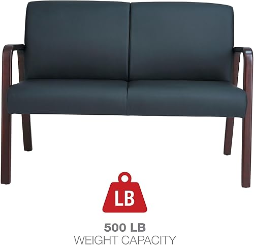 Miniatura 4 de Alera Reception Lounge Series Sofá biplaza de madera, 44.88 pulgadas de ancho x 26.13 pulgadas de profundidad x 33 pulgadas de alto, negrocaoba