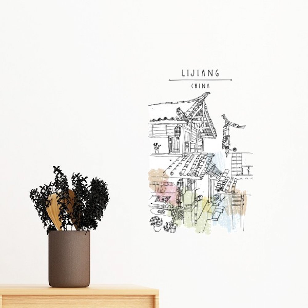 Sticker mural Lijiang rue de Chine amovible deco chambre papier peint DIY 30cm