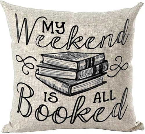 Ramirar Funda de almohada decorativa con texto en inglés "My Weekend is All Booked Watercolor Booked", funda de almohada decorativa para el hogar,