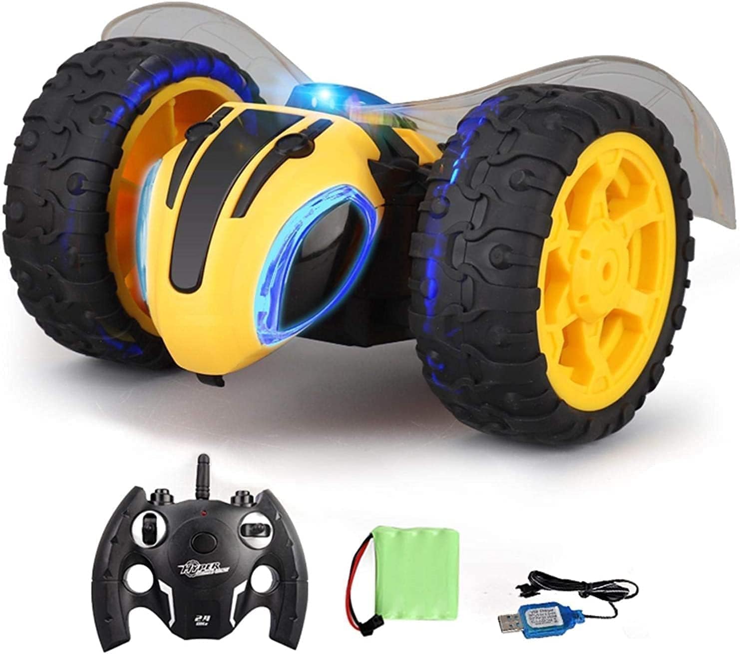 Luchila Rc Stunt Car 2.4Ghz Rechargeable Remote Control Stunts Car Flip & Spin Racing Car Bee Rock Crawler Music Electric Toy Off Road Bumble Tumble Bee Rock Truck Vehicle Toy With Musical-Multicolor