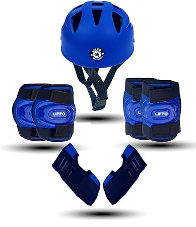 Liffo Skating Guard, Protective Skating Guard Kit Skate, Cycling Protection Set Multi Sport Gear for Children Age 6-16 Years, Helmet Elbow Guards Knee Caps & Hand Gloves (HSG-Blue)