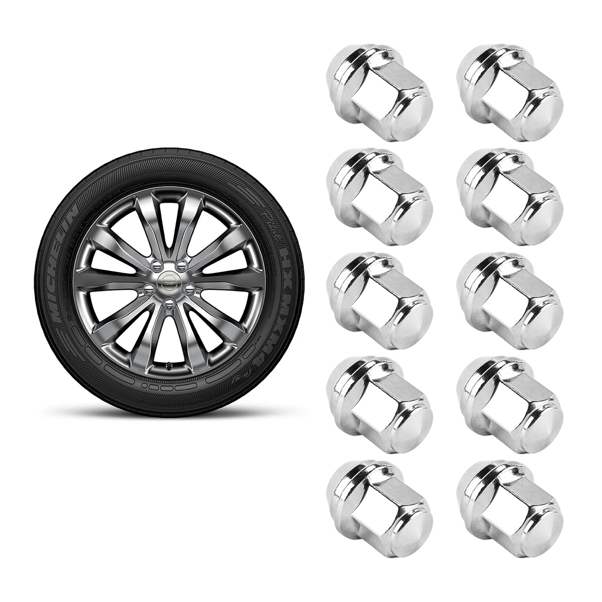 10 Tuercas de Rueda M14x1,5 hexagonales de 21 mm de Lado y 37 mm de Longitud, de Acero Plateado para Aplicaciones automotrices.