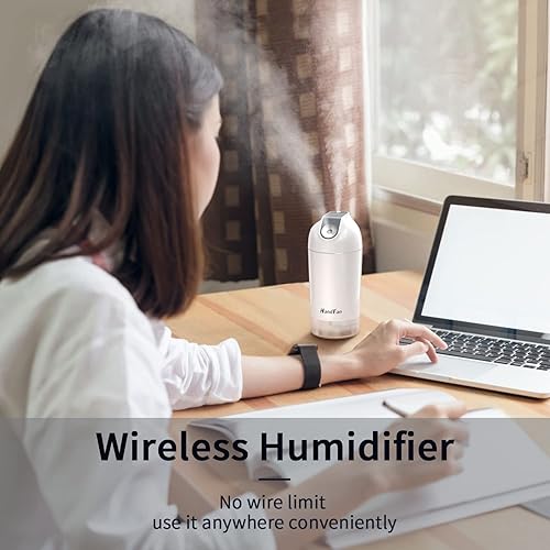 Miniatura 8 de HandFan Humidificador portátil, humidificador ultrasónico que funciona con pilas, humidificador personal inalámbrico recargable por USB, Nano Frost,