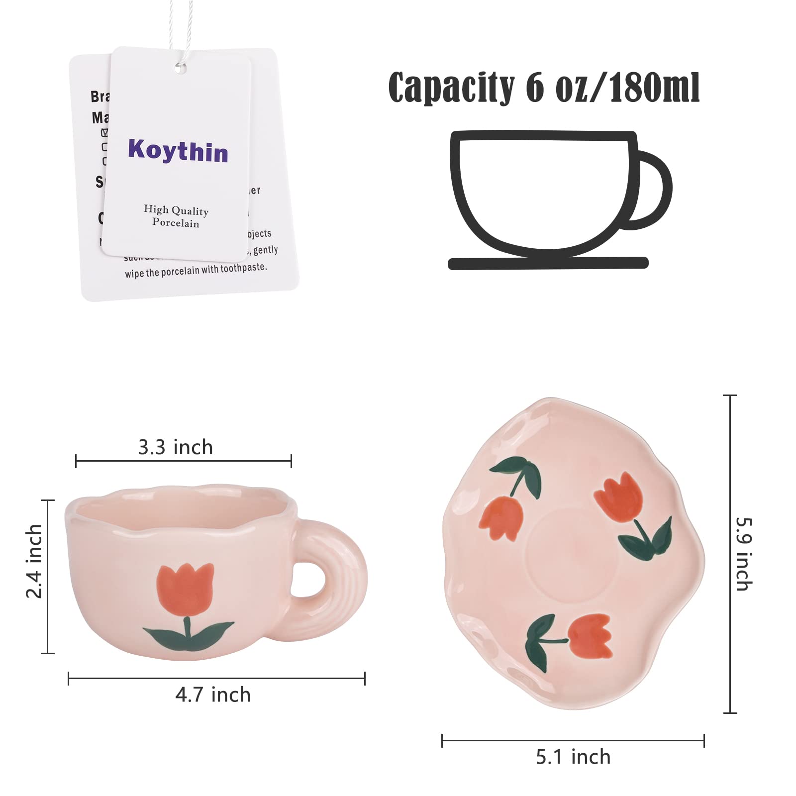 Koythin Ceramic Coffee Mug with Saucer Set - Image 2