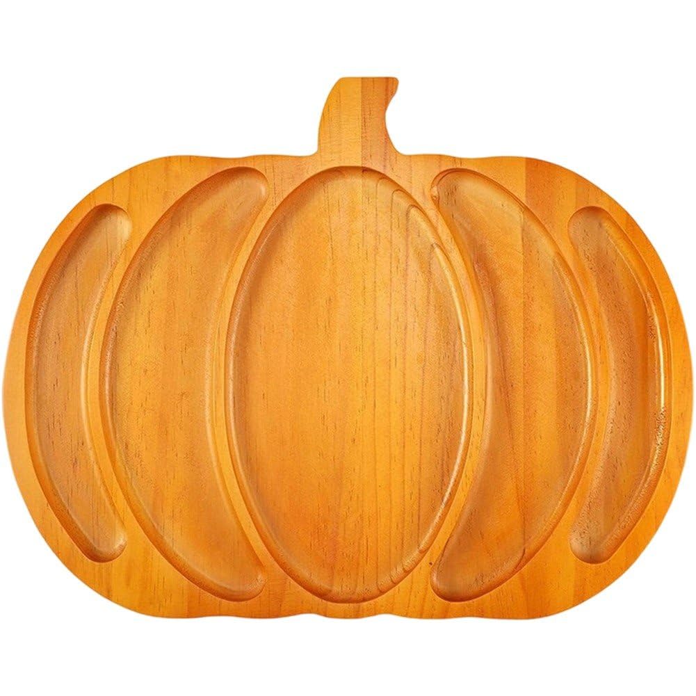 Plateau de service citrouille en bois pour dessert fruits secs et apéritif