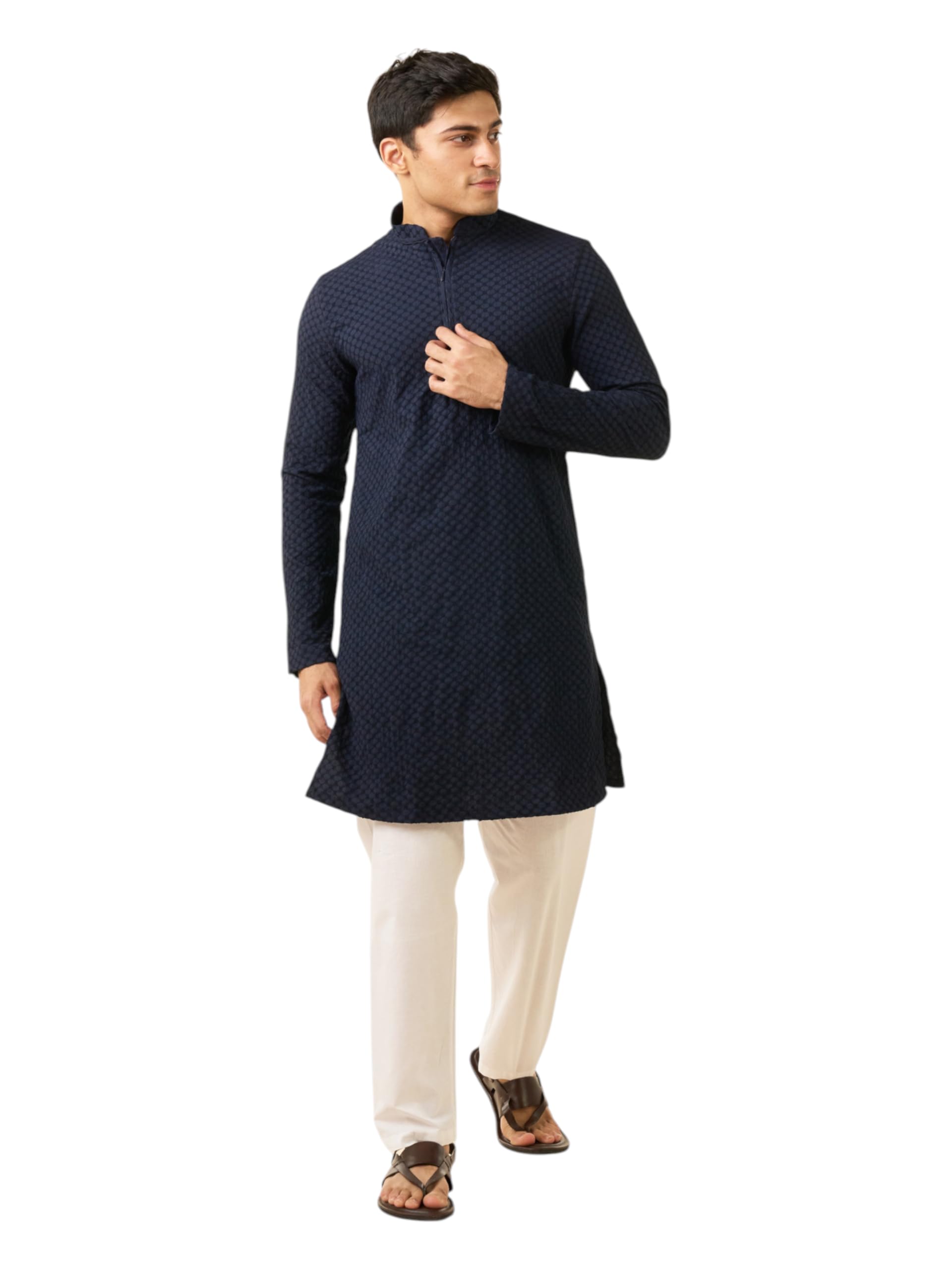 diwas by manyavar Men's Spandex Self Design Kurta Set (2pcs)-picture-24