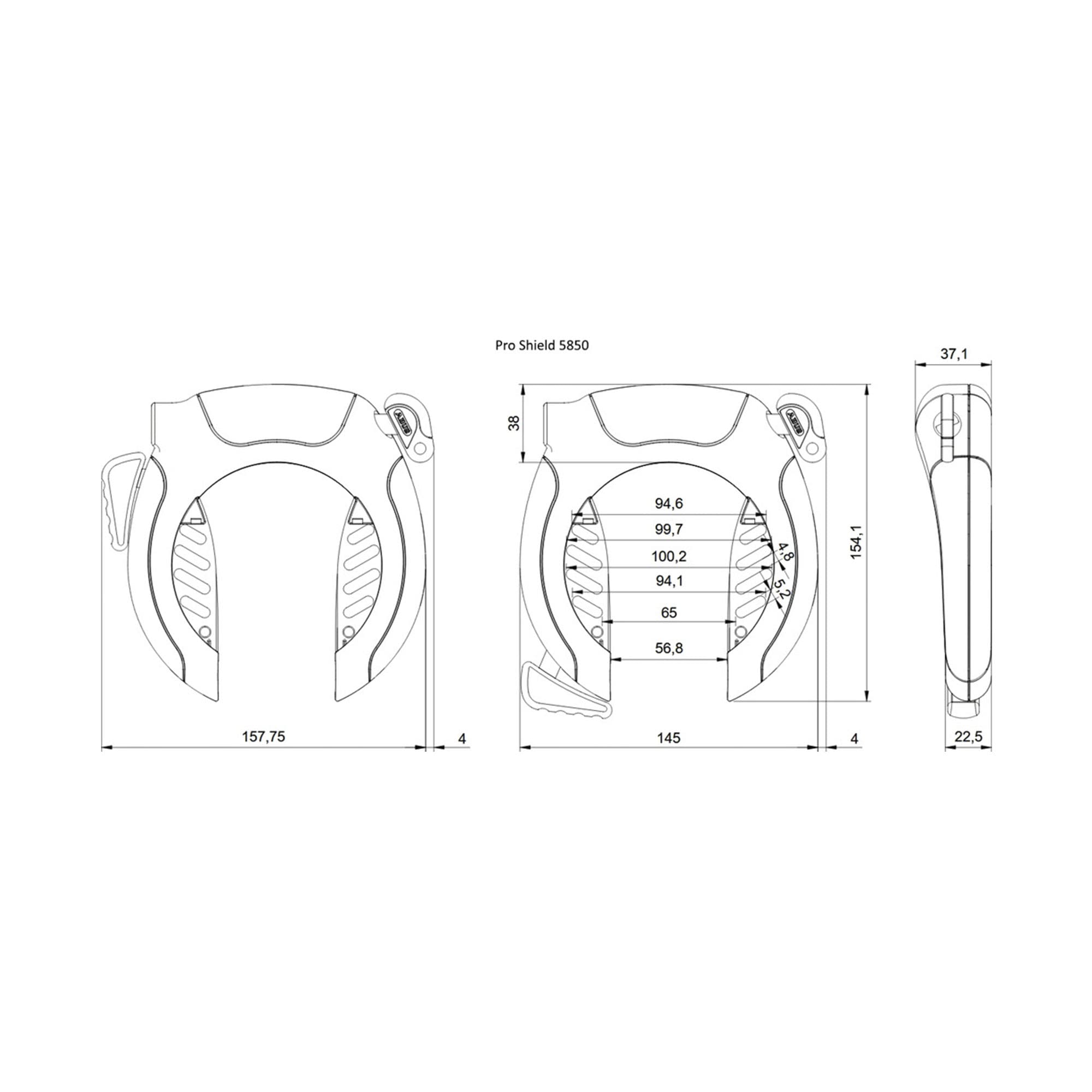 ABUS Rahmenschloss Pro Shield 5850 R - mit Anschlussmöglichkeit für Ketten - Schlüssel nicht abziehbar bei geöffnetem Schloss, Schwarz