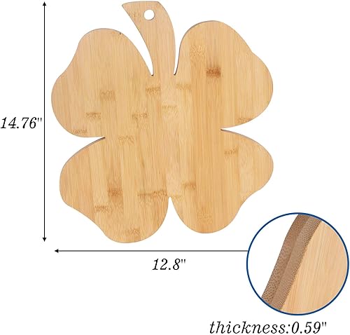 Miniatura 2 de Vencer Platos y tabla de cortar de bambú de trébol de cuatro hojas del día de San Patricio, bandeja de aperitivos de madera para fiestas, 14.2 x