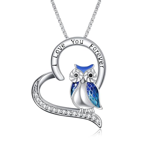 YFN Owl Necklace Sterling Silver I Love You Forever Heart
