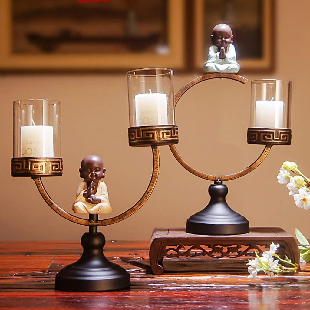 Candelieri Portacandele in Metallo, candeliere in Metallo in Ferro battuto, Moderni candelabri creativi Zen Ornamenti per la Decorazione Domestica Regalo