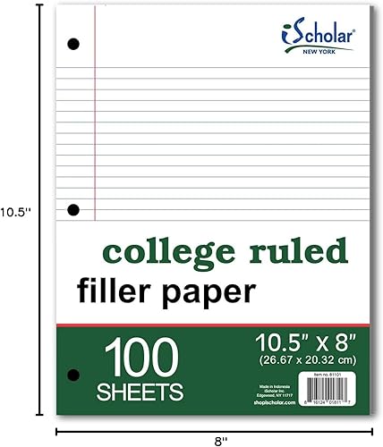 Miniatura 2 de iScholar Papel de relleno con rayas universitarias, 10.5 x 8 pulgadas, 100 hojas (81101)