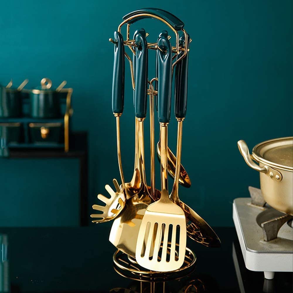 Juego De Vajilla, Juego De Cocina De 7 Piezas, Juego De Utensilios De Cocina De Acero Inoxidable, Pala, Cuchara, Utensilios De Cocina, Mango De Cerámica