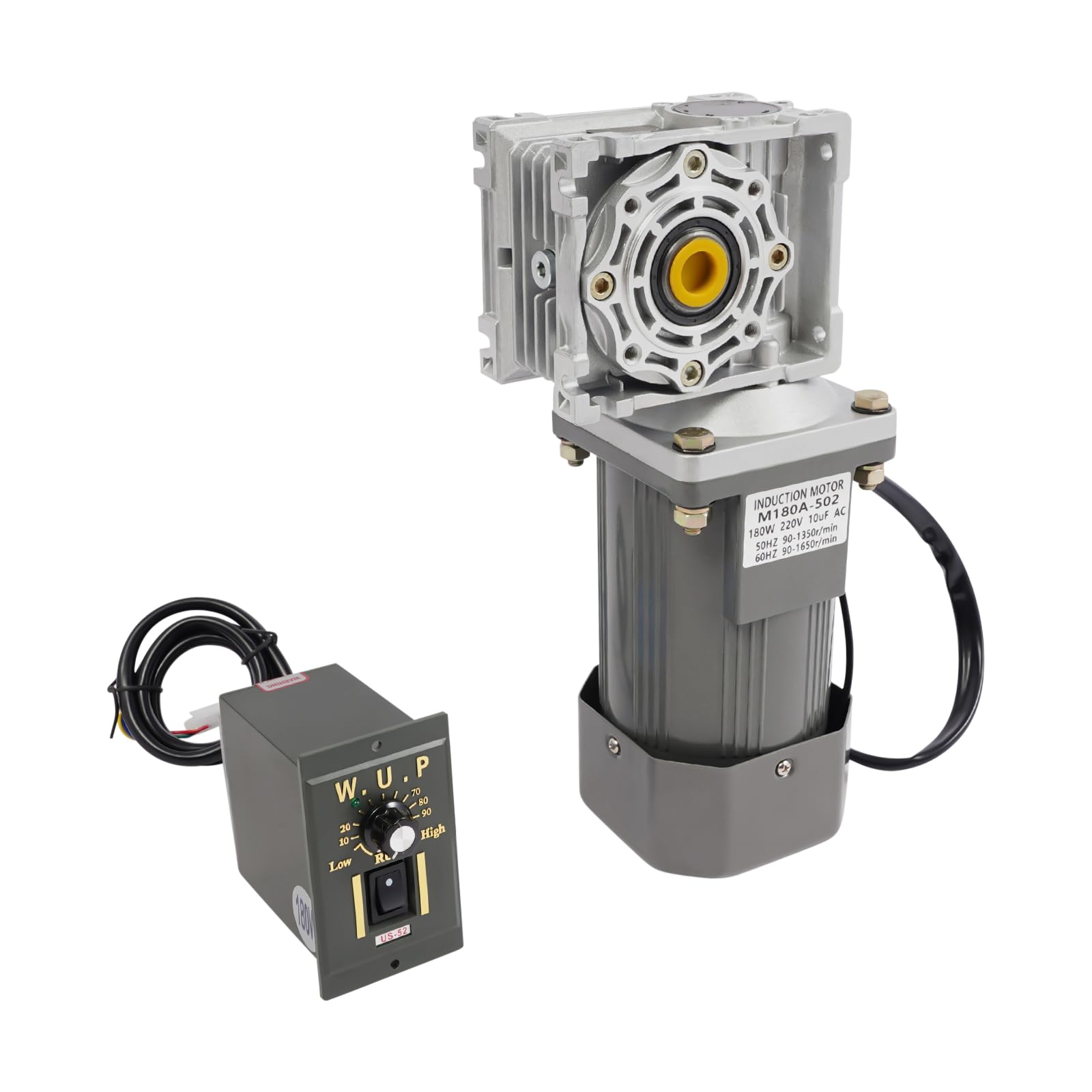 Motoriduttore a vite senza fine da 220 V e 180 W con regolatore di velocità – Ingranaggio a vite senza fine motore velocità regolabile, coppia 35 NM – Riduttore per industria, automazione