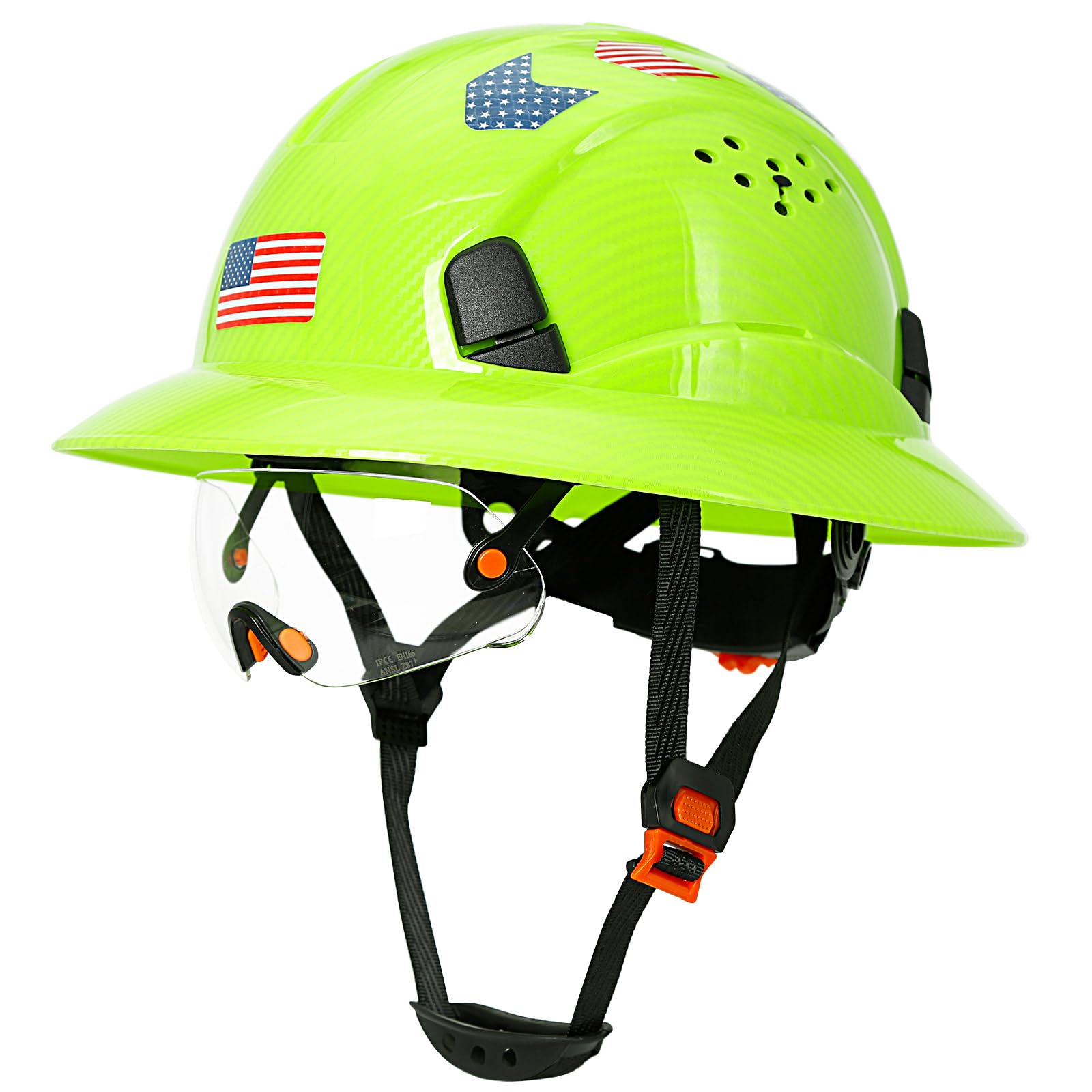 Carbon Fiber Pattern Full Brim Hard Hat with Visor-OSHA Approved Construction Safety Helmet for Men Women,ANSI Z89.1 Vented Reflective Hardhat with Hard Hat Chin Strap,6-Point Suspension