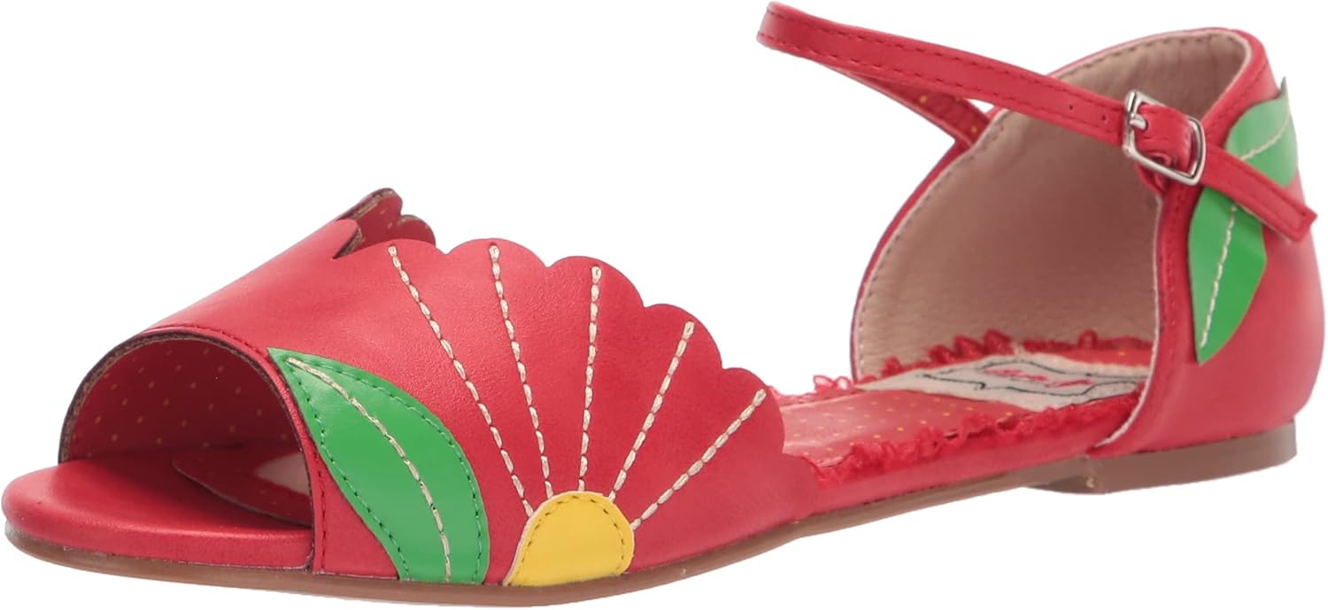 Bettie Page BP100-FRUITIE Flat Sandal, red, 10 M US
