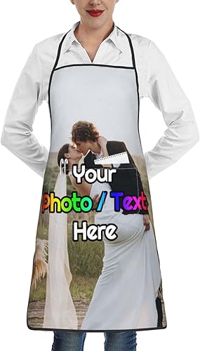 Miniatura 2 de Delantal personalizado con logotipo de foto de texto personalizado para mujeres y hombres, impermeable, ajustable, babero de cocina, delantales de