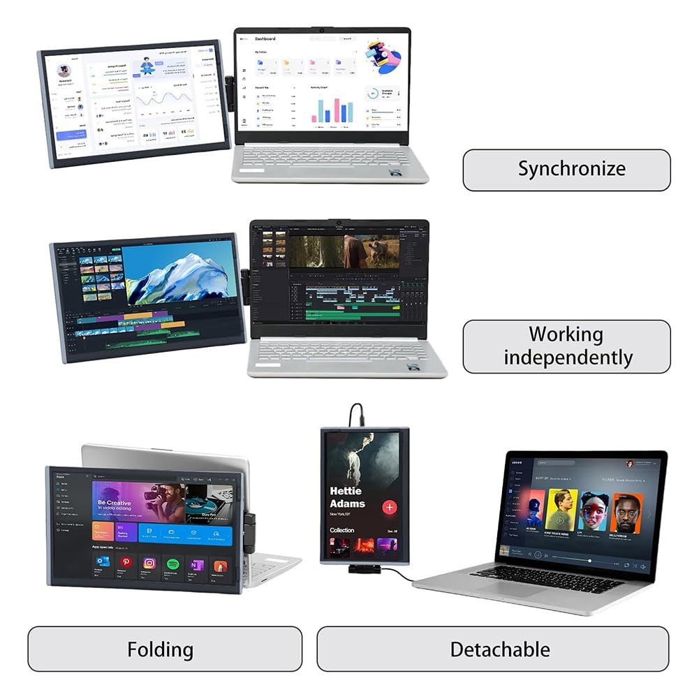 Monitor Portatile/Estensore per Schermo Portatile EM1412 da 14,1 Pollici per Laptop e Notebook