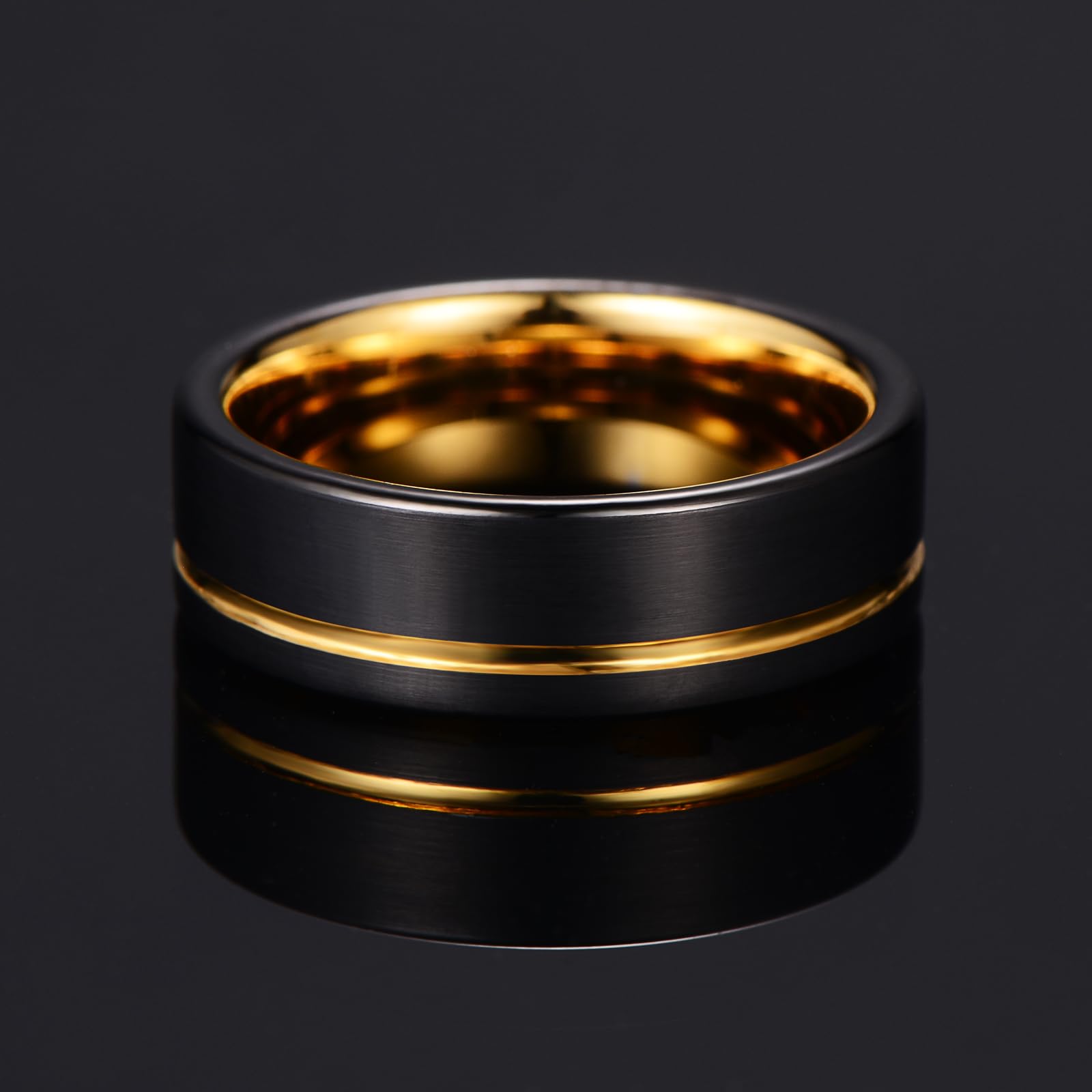 Fascia a Scanalatura Offset - Anello Nuziale in Tungsteno Nero Spazzolato Larghezza 8mm (Misura USA)