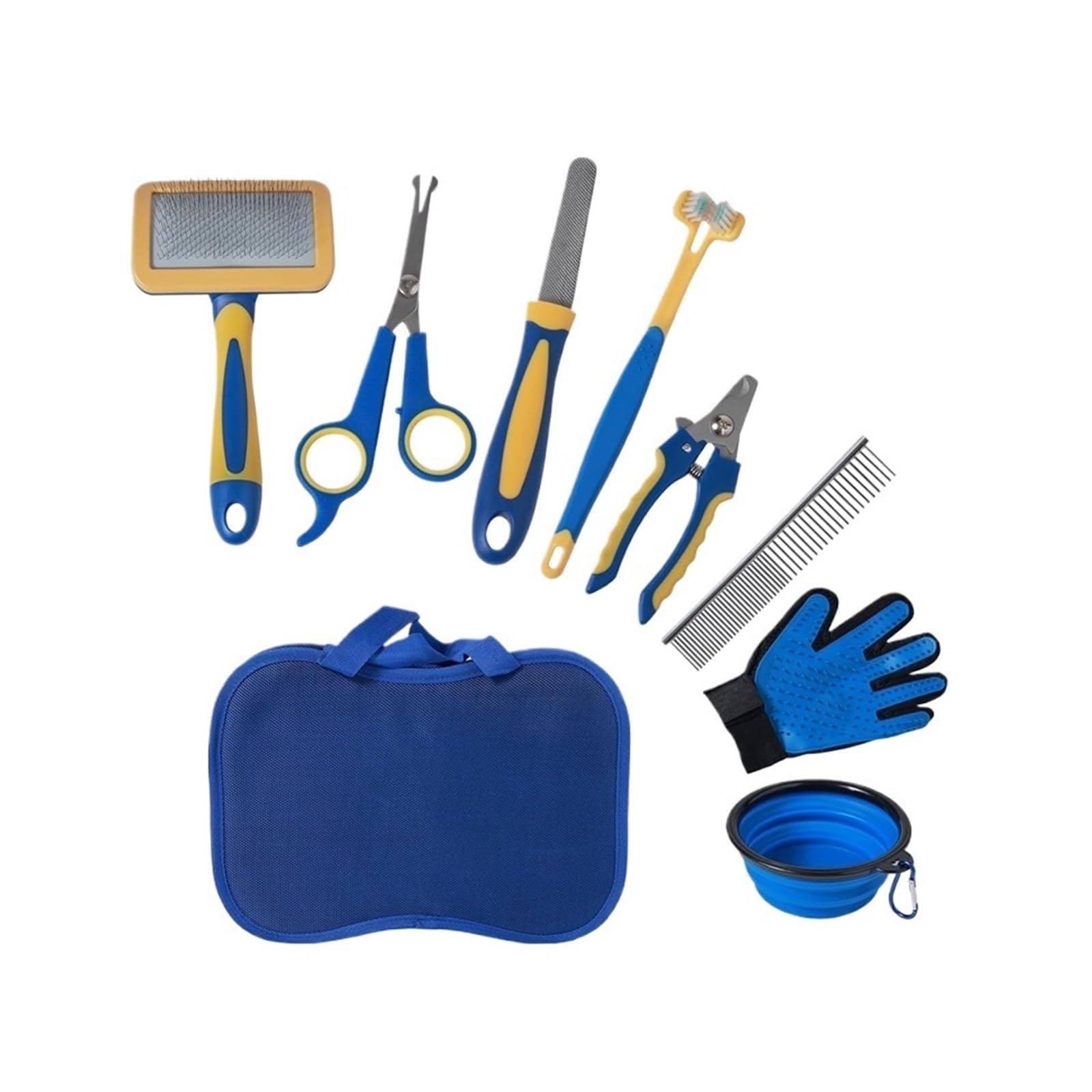 8-teiliges komplettes Haustierbürsten-Beauty-Set, Reinigungs-Aufbewahrungstasche, kompatibel mit Nagelknipser, Flohkamm, Katzenhaarentfernungs-Sets