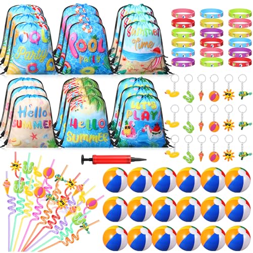 91 Pcs Beach Pool Party Favors 9 Inch Beach Balls Bulk Summer Dra...